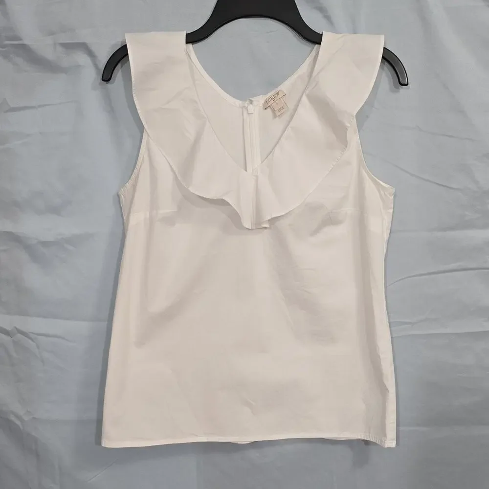 J.CREW Womens 4 White Ruffle Sleeveless V-Neck Woven Cotton Blouse - Picture 1 of 8